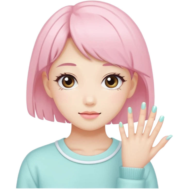 Minimalist kawaii female nail artist, standing alone, simple and clean design, pastel colors, delicate and charming, high-resolution, single subject only emoji