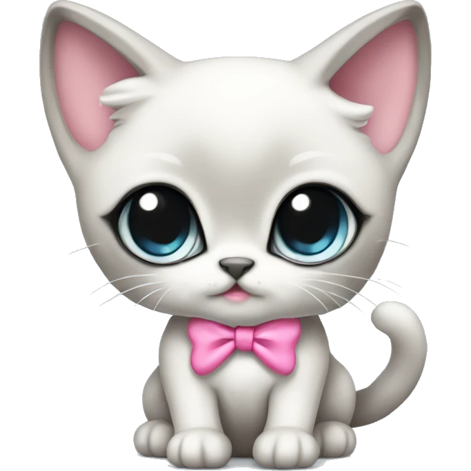 extremely cute kawaii white and gray siamese kitten with pink bow full body emoji