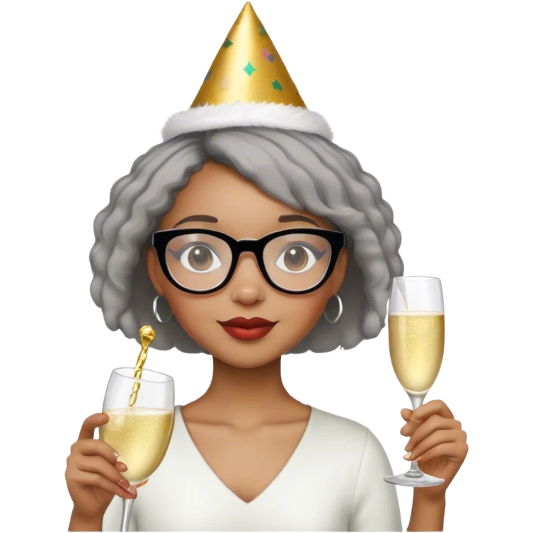 Light skinned Black girl with glasses short natural gray haircut celebrating new year’s  emoji