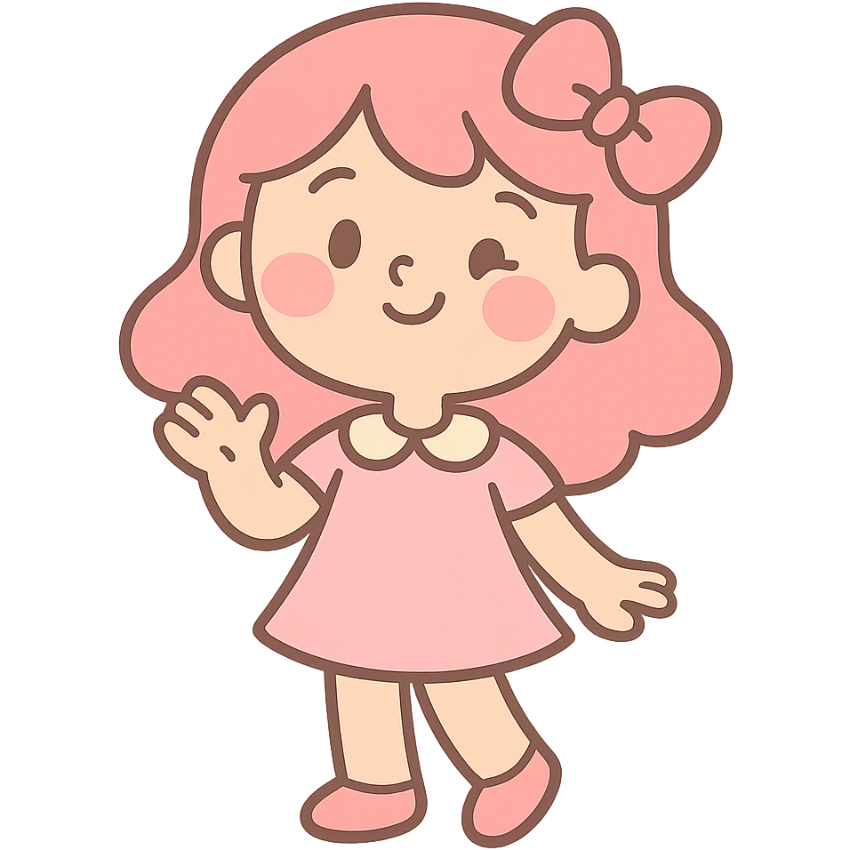 pink girly girl with soft colors and cute expression in pastel toon style emoji