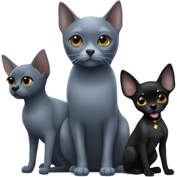 a big russian blue cat and two small black chihuahuas emoji