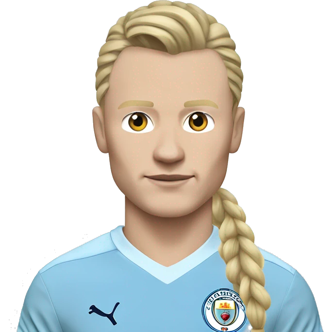 Erling haaland in a man city shirt and long hair in a pony tail emoji