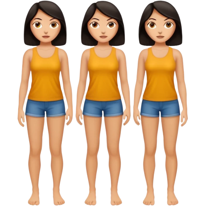 white woman dark hair full body multiple turnarounds emoji