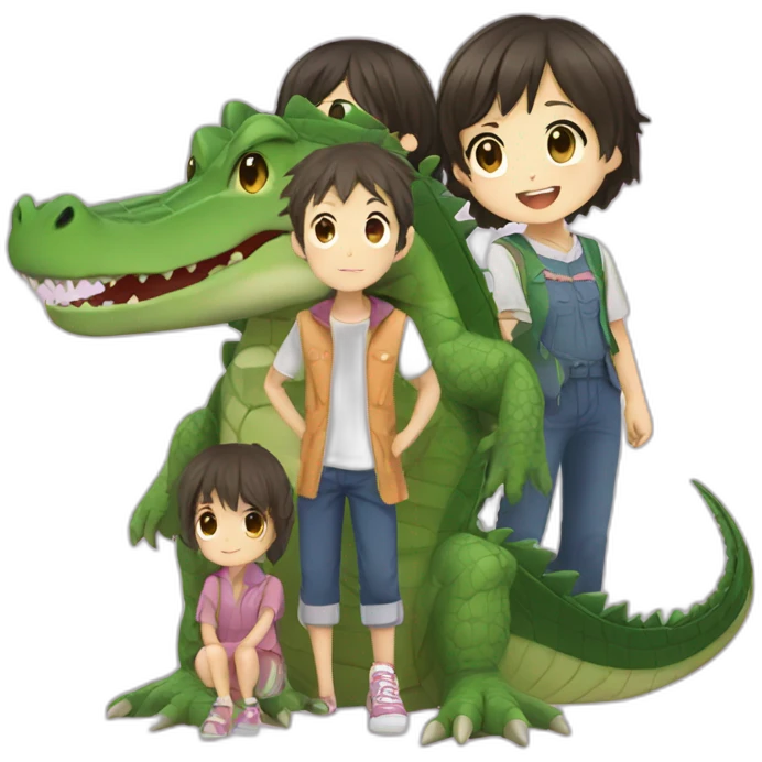Anime crocodile and two children emoji