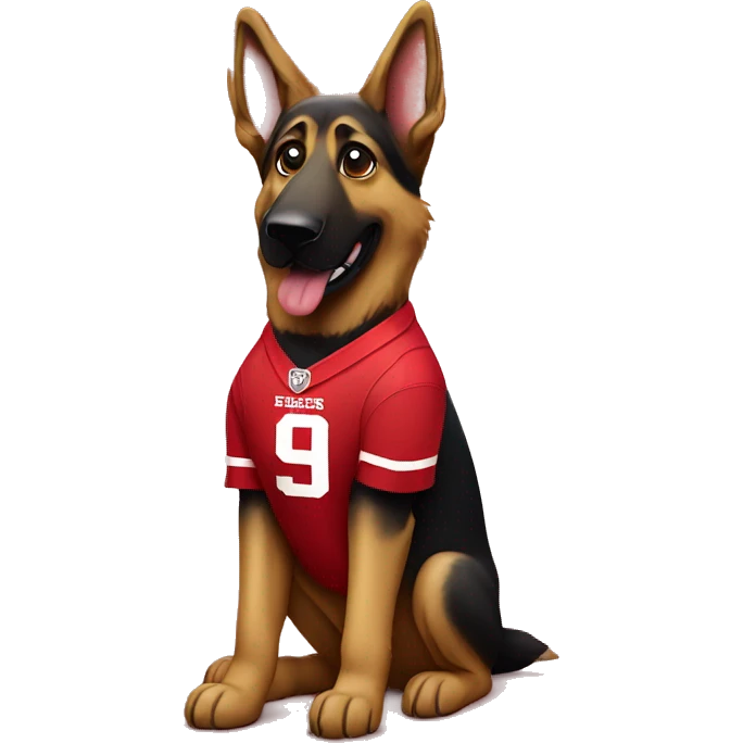 German shepherd dog wearing a 49ers jersey emoji
