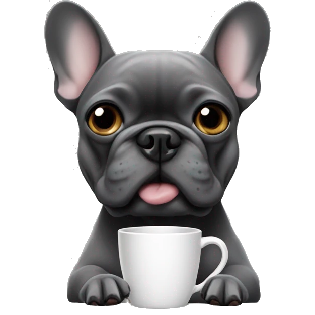French bulldog dark grey drinking coffee emoji