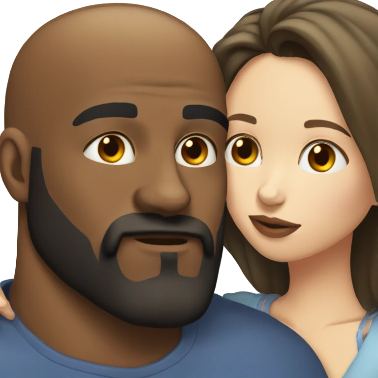 White brunette kissing muscular black bald man with beard emoji