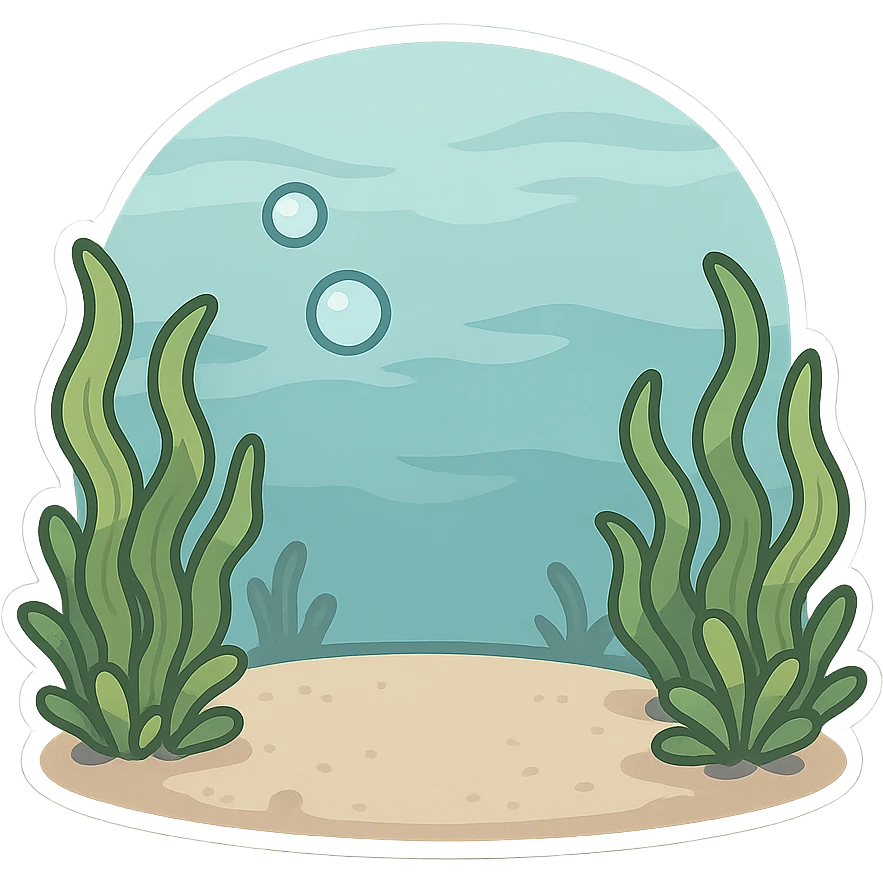 海底，水草，中间片空地 emoji