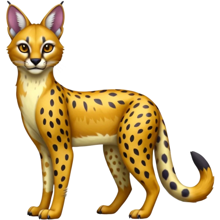 Colorful shiny Caracal-Cheetah-Serval-Civet-Trico-Sergal-Vernid-fusion-hybrid-animal-creature, dull body emoji
