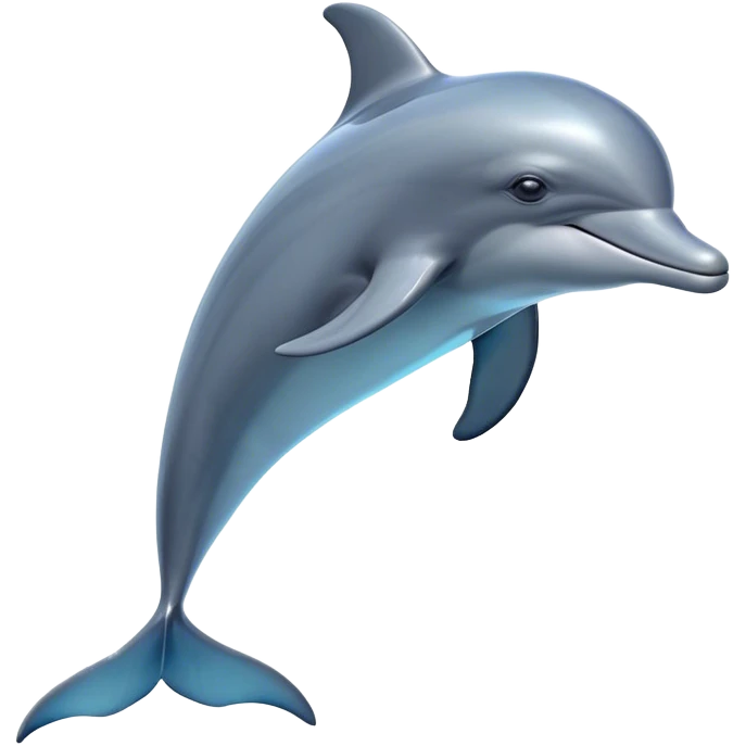 Cinematic Noble Bottlenose Dolphin Portrait Emoji, Poised and regal, with a sleek, streamlined body of shiny, glossy blue-gray skin, expressive, intelligent eyes, and a gracefully arched dorsal fin, Simplified yet sharp and sophisticated features, highly detailed, glowing with a radiant, sparkling aquatic glow, high shine, intelligent and majestic, stylized with an air of oceanic refinement, focused and elegant, soft glowing outline, capturing the essence of a watchful and confident dolphin that appears ready to leap out of the screen with effortless power! emoji