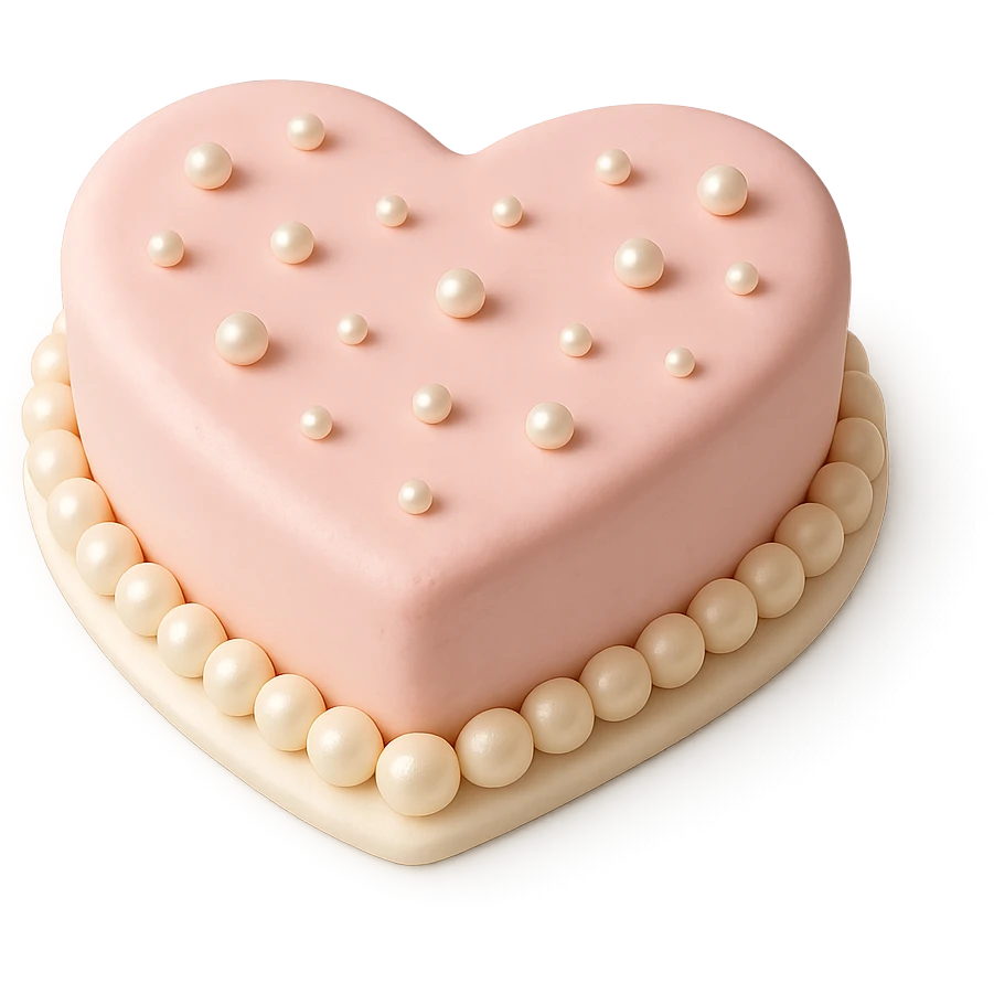 heart-shaped fondant cake with edible pearls emoji