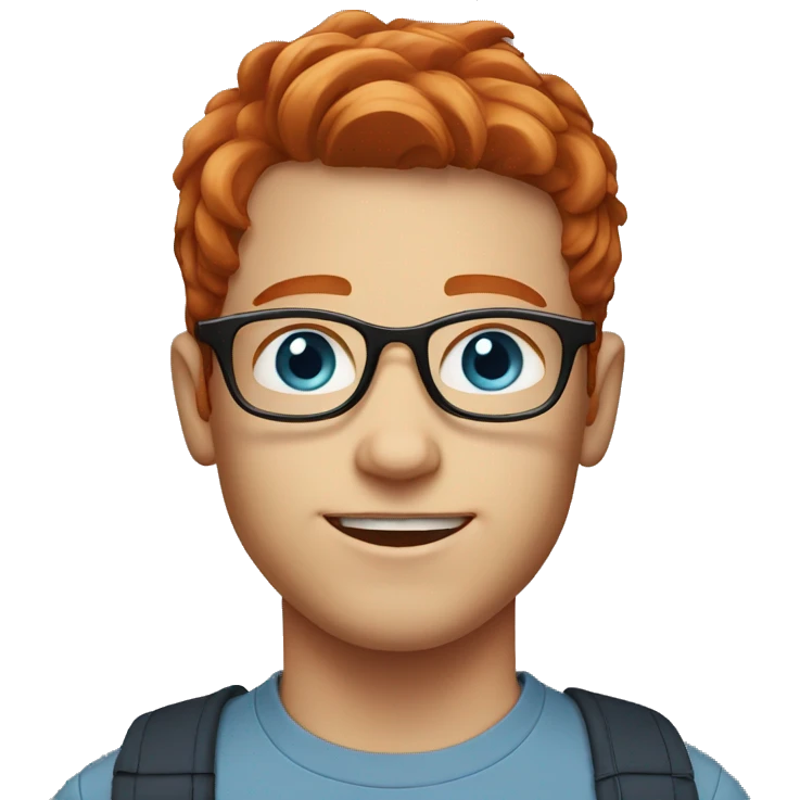 young guy with Redhead hair and blue eyes with round glasses emoji
