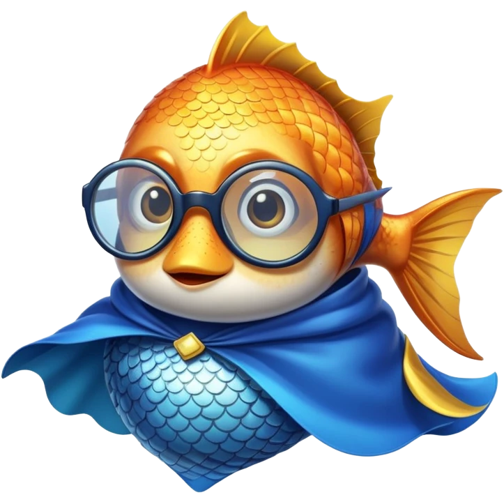 Fish wearing glasses and cape emoji