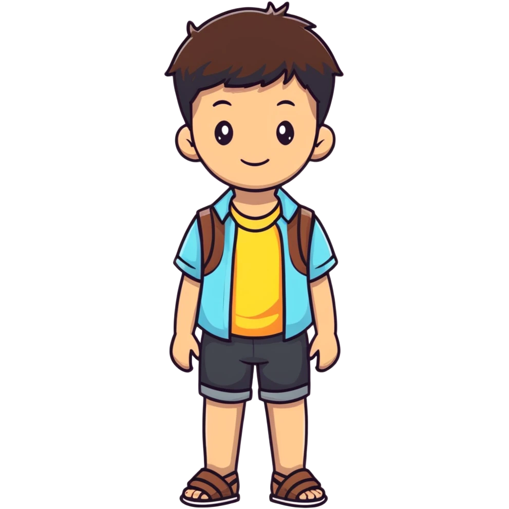 brunette boy standing in summer clothes emoji
