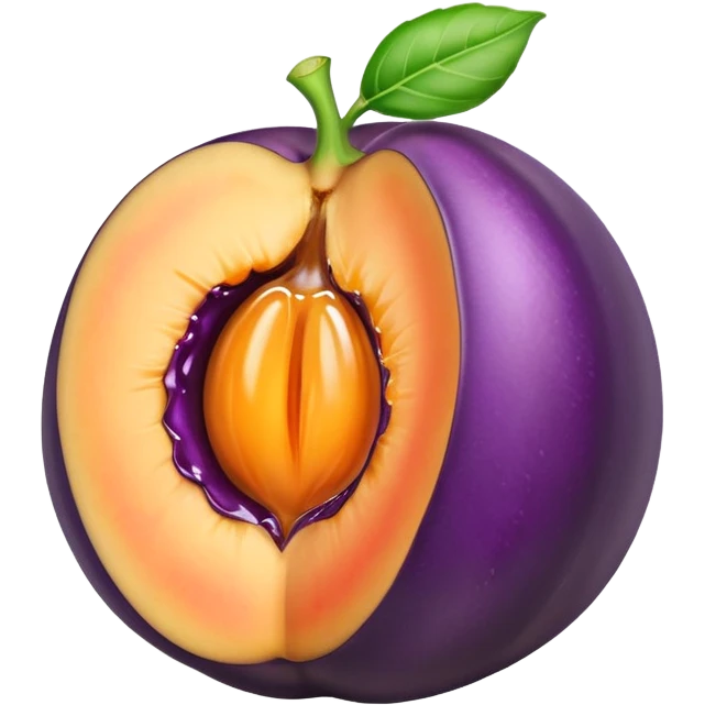 Eggplant stuck inside the crack of a peach wit h juices emoji