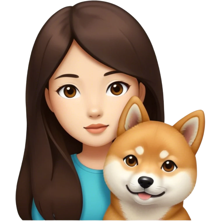 Really girl long dark brown hair with shiba inu emoji