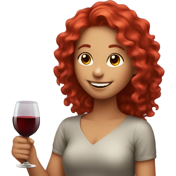 smiling red wavy hair girl enjoying wine emoji