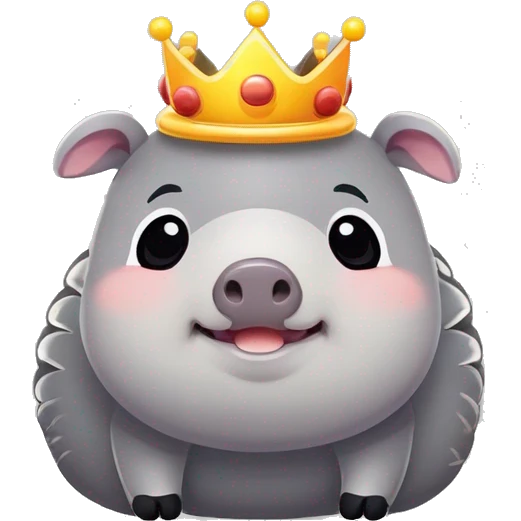 Gray chubby round armadillo pig panda centipede armadillo wearing a crown emoji
