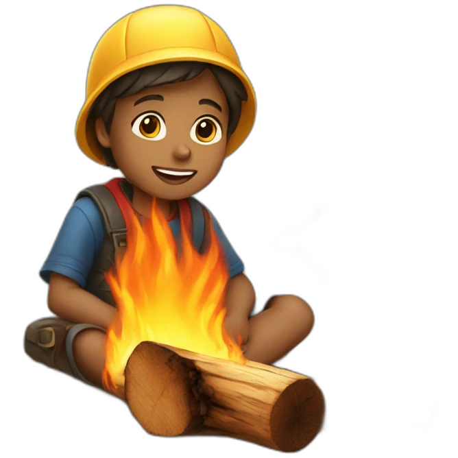children are sitting burning wood emoji