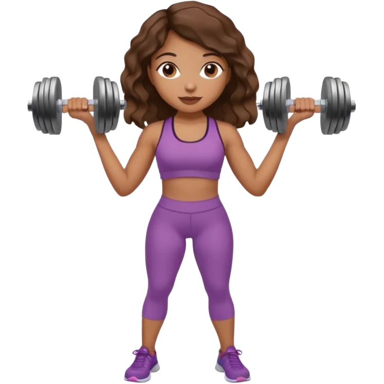 Brown wavy girl with dumbells in her hands emoji