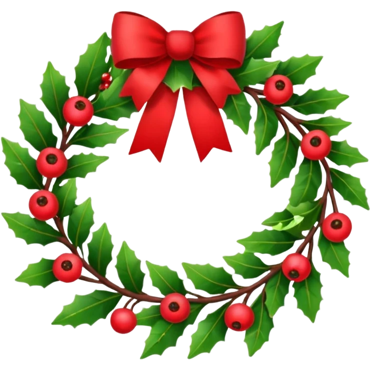 Christmas wreath with red berries and red bow emoji