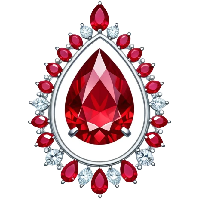enchanted ruby talisman radiating passion and renewal, teardrop shape, surrounded by shimmering white stones emoji