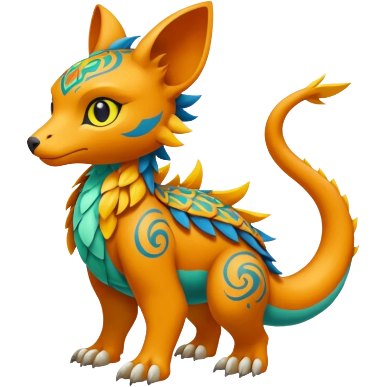 colorful lush ethereal divine exotic patterned beautiful elegant pretty realistic Fakémon-Digimon-Fionbri-Trico-creature (full body) emoji