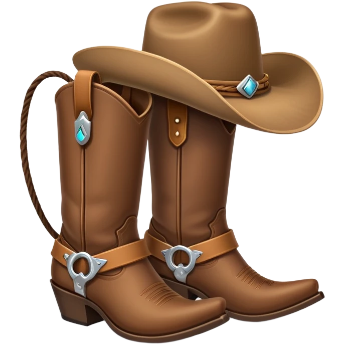 Cute boots with spurs and a lasso and a hat on top pretty emoji