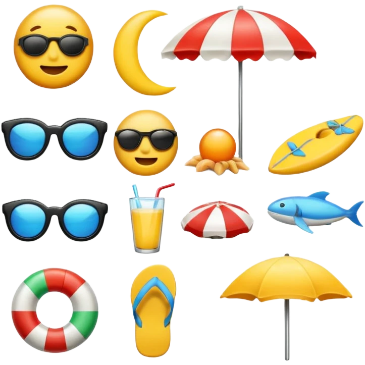 Beach emojis with chrome color  emoji