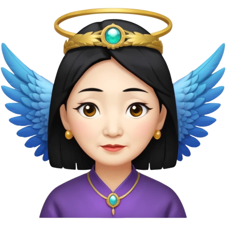 Angel Old Lady with wings black hair asian  smaller eyes w hLo emoji