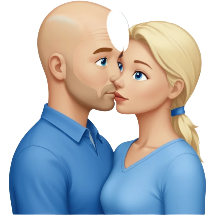 middle age bald man with scruff, blue eyes a.  Kissing blonde woman with blue eyes emoji