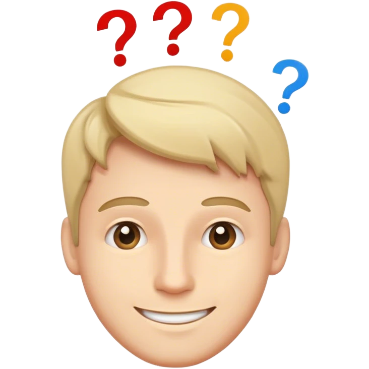 улыбающийся мужчина с вопросами над головой  emoji
