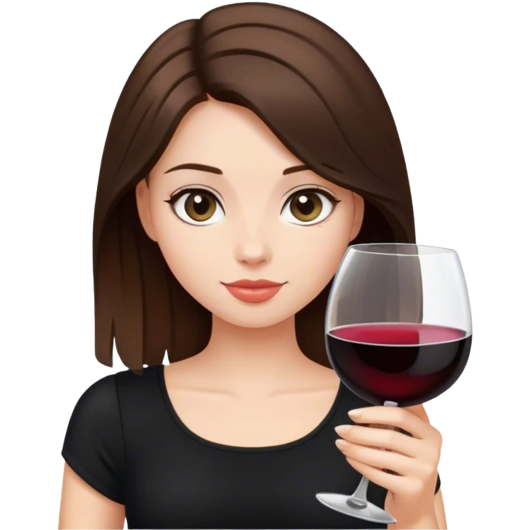 brunette hair down girl black top holding wine  emoji