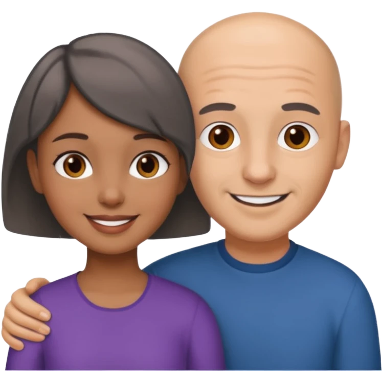 smiling brown girl with short grey hair and bald brown man emoji