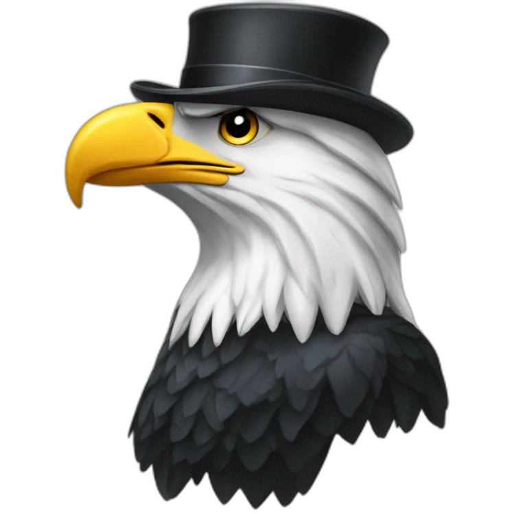 Profile of a bald eagle wearing a top hat emoji