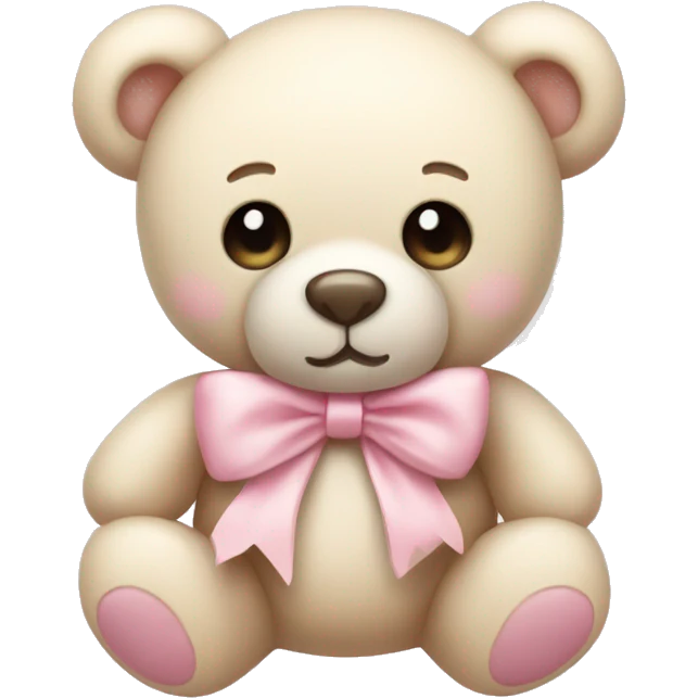 Cream colored teddy bear with pastel pink bow emoji
