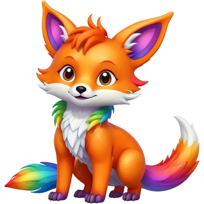 Cartoon Fox dragon hybrid with wings face front full body rainbow colored emoji