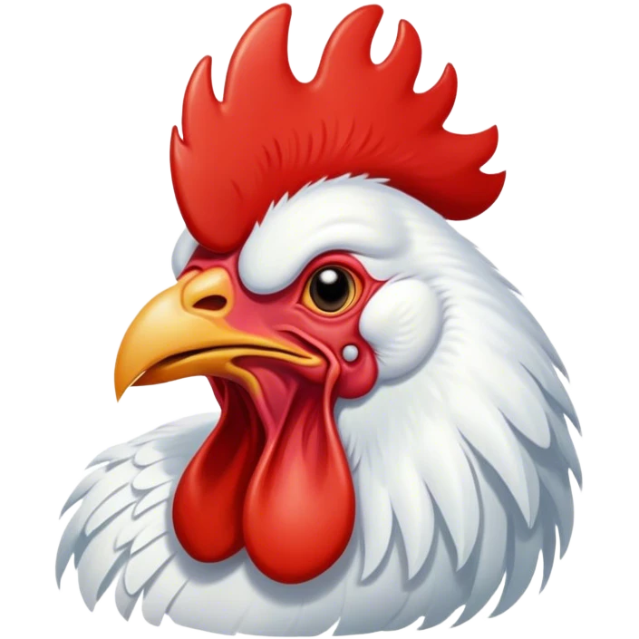 Cinematic Cute Yawning White Rooster Portrait Emoji, Head tilted slightly with a dramatic, wide-open yawn, showcasing a soft, downy white plumage with a crisp red comb and drooping wings, round eyes barely open in drowsy contentment, Simplified yet irresistibly adorable features, highly detailed, glowing with a soft, cozy glow, high shine, relaxed yet expressive, stylized with a touch of whimsy, bright and endearing, soft glowing outline, capturing the essence of a sleepy yet affectionate rooster, so drowsy it feels like it could stretch out of the screen and curl up for a nap! emoji