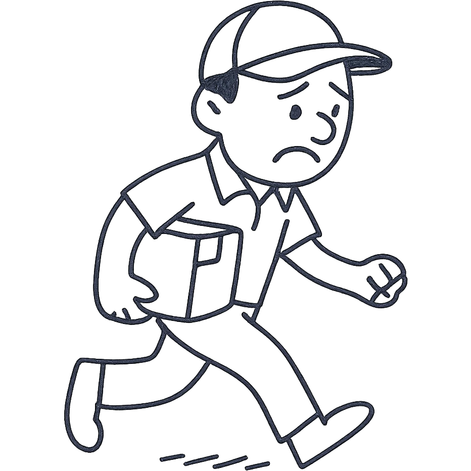 emoji of delivery man is going somewhere to the right , he is sad, he is dressed in work uniform emoji