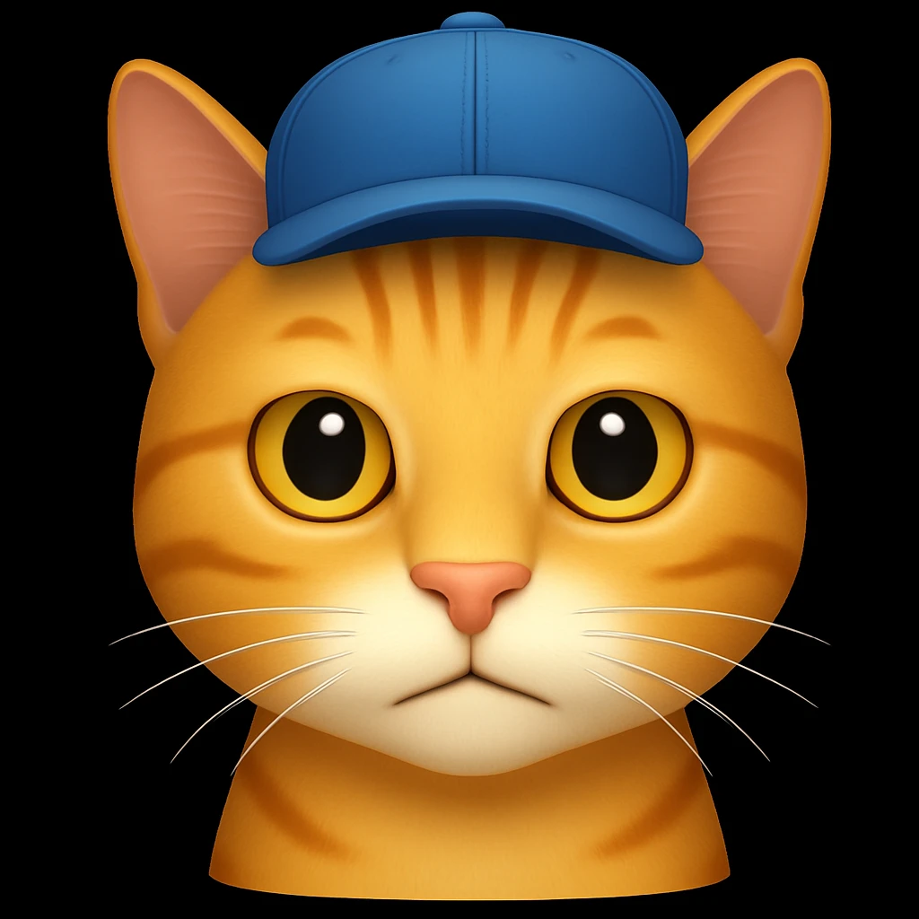 Change the cat's face expression to normal, keeping the blue cap, in emoji style. emoji