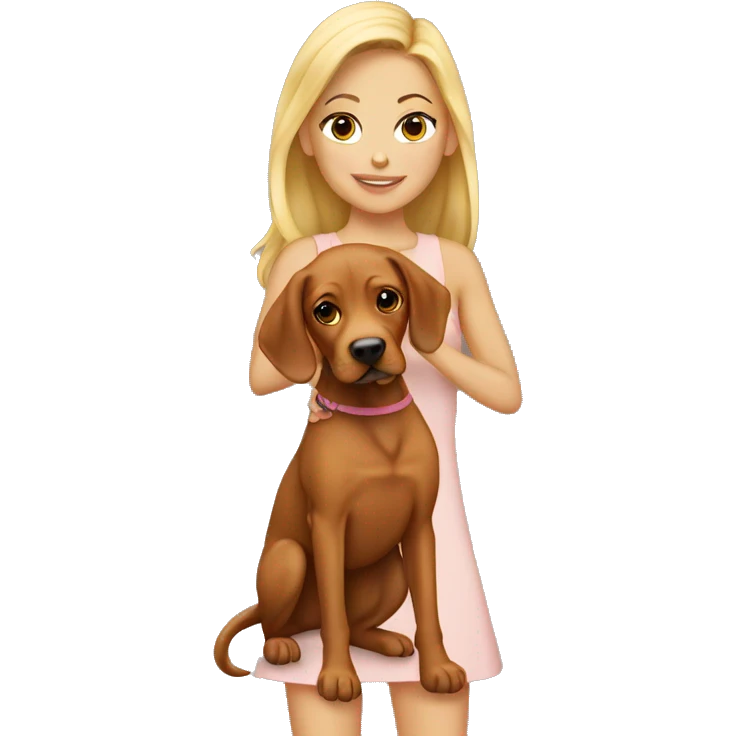 Pretty tan blonde girl holding vizsla  emoji