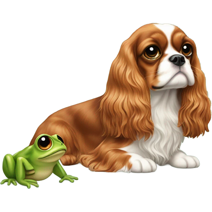Cavalier dog next to a frog emoji