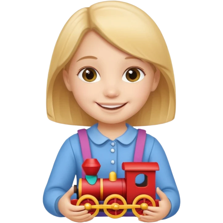 small girl holding small train toy emoji