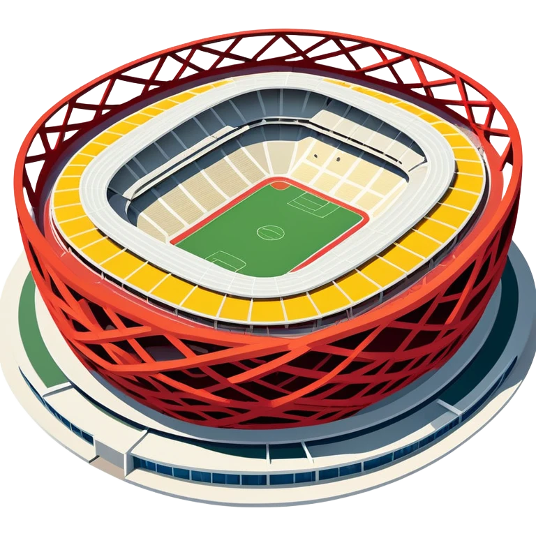 Beijing National Stadium Bird's Nest Olympic structure, simplified emoji style with bold outlines and bright colors, cartoon style modern nest-like building emoji