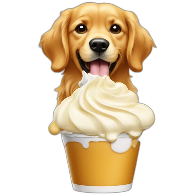 golden retriever eating whipped cream emoji