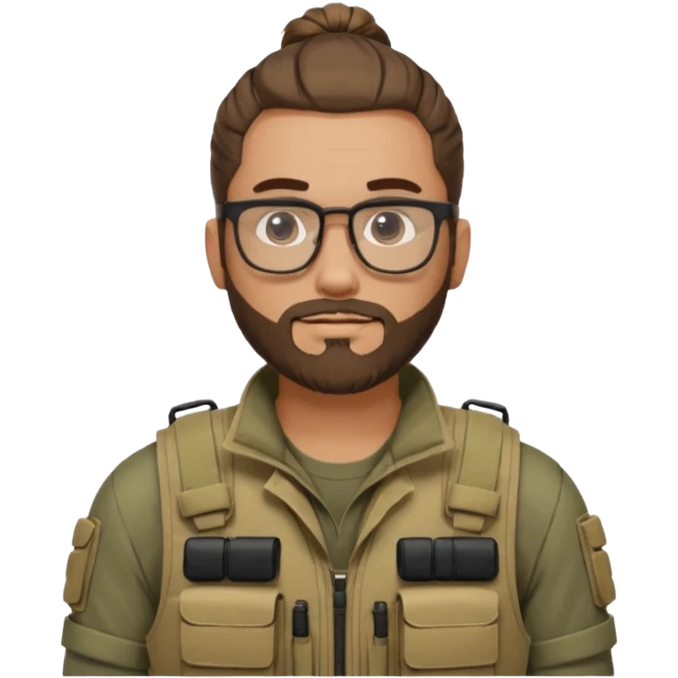 bearded man with glasses and man bun, tactical vest emoji