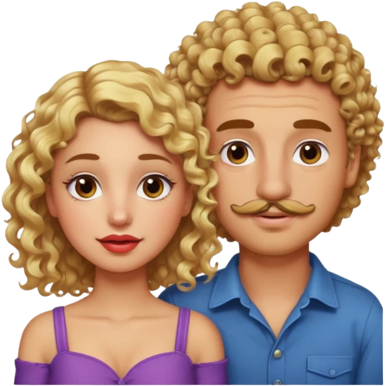 sarı saçlı kıvırcık kahverengi gözlü güzel dudaklı kızla kıvıcık saçlı çenesinde sakal ve bıyık olan kısık gözlü erkek aşk emojisiyap emoji