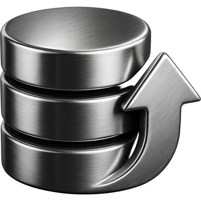 database with upward arrow symbolizing scalability, colors #3B2C85, #83fff8, #2C2828 emoji