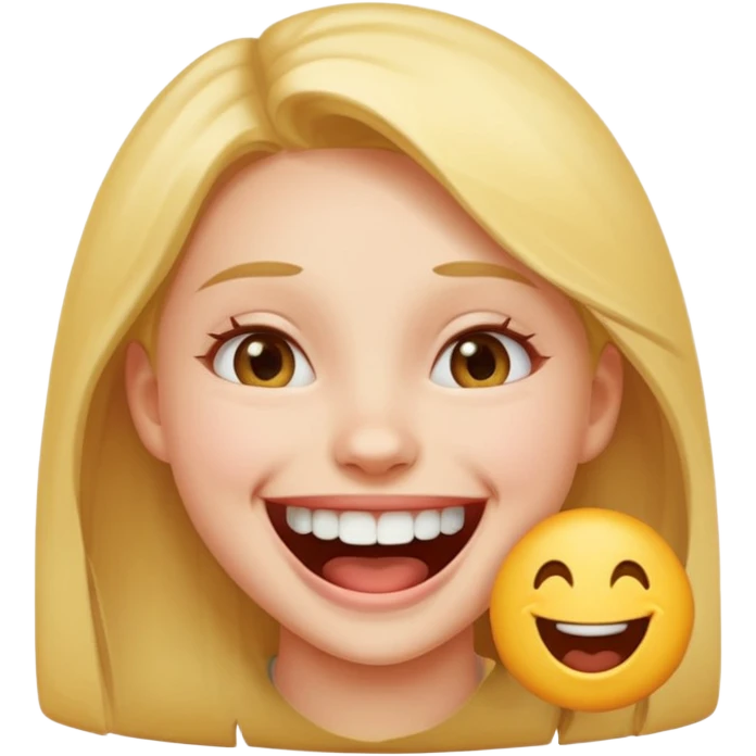 Laughing emoji of a girl and gap between central incisor teeth emoji