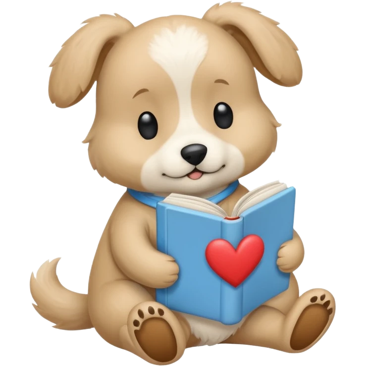 beige dog reading a book the color of the sky with a big white heart on its back emoji